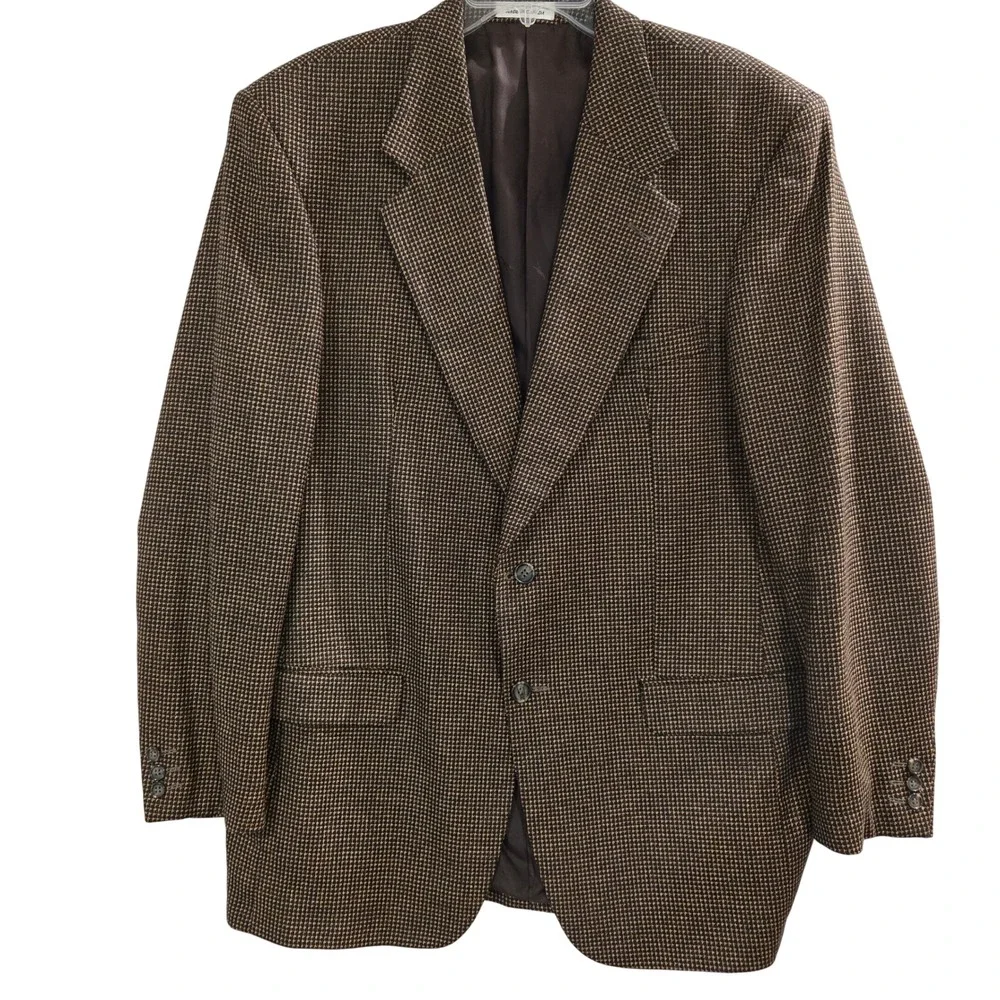 YSL Yves Saint Laurent 44R* Vintage 80s Blazer Brown Wool Silk MicroCheck Jacket